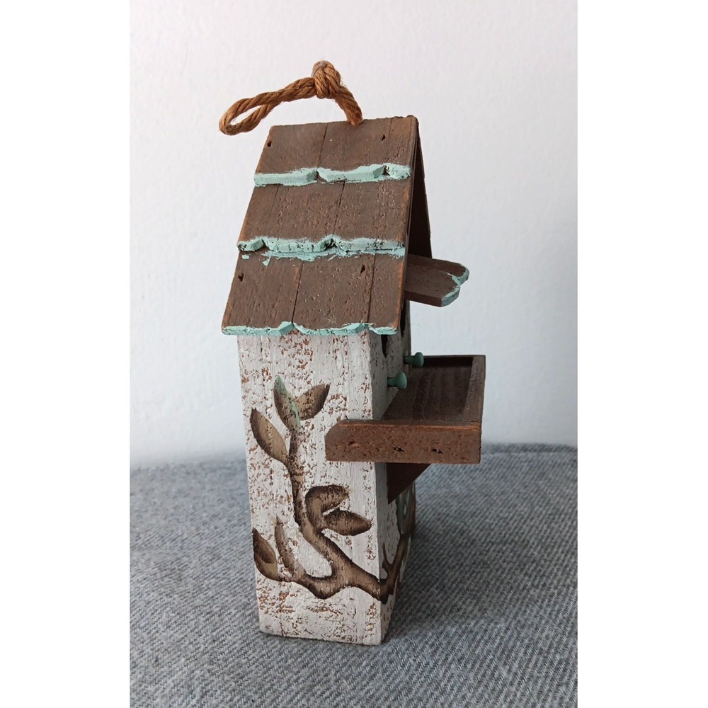 Handmade Hand-Painted Wooden Bird House Floral Hanging Indoor Outdoor 7.5x4.3x2 - Picture 5 of 10